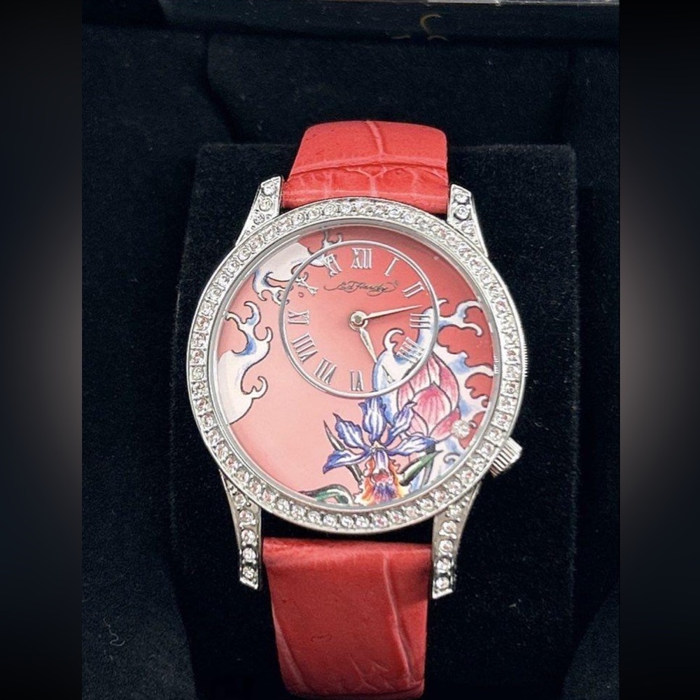 Vintage NWTIOB Ed Hardy by Christian Audigier Leather Watch w/Floral nWave Dial